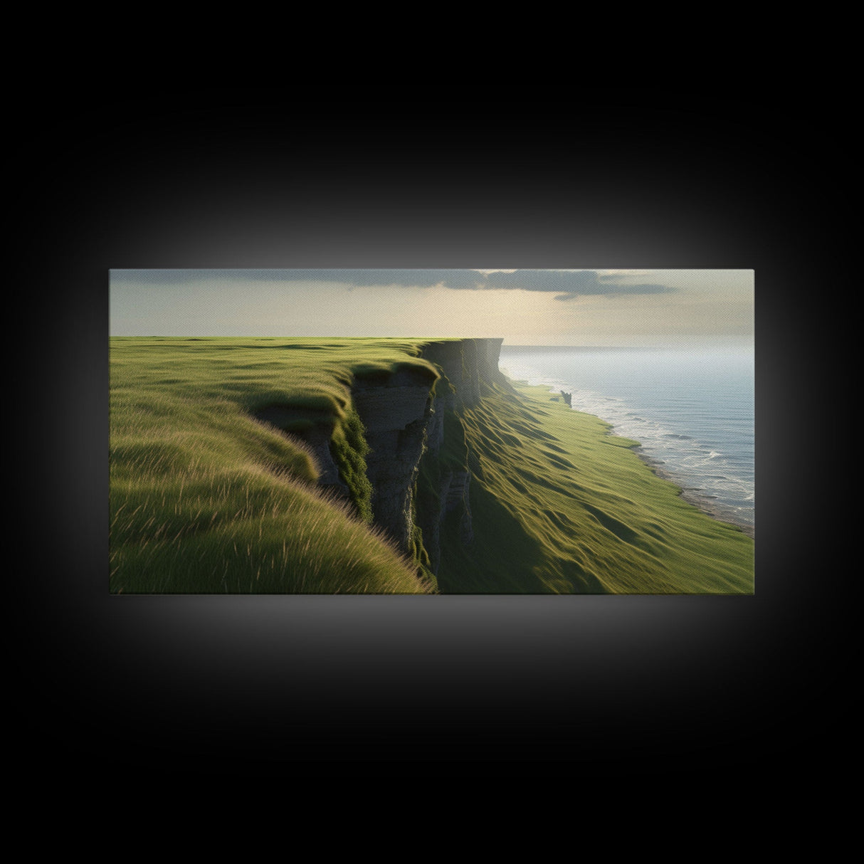 Grassy Cliff Wall Decor, Ocean Wall Art, Nature Wall Decor, Large Wall Art, Panoramic Wall Decor, Canvas Print, Wall Art, Framed Canvas Art