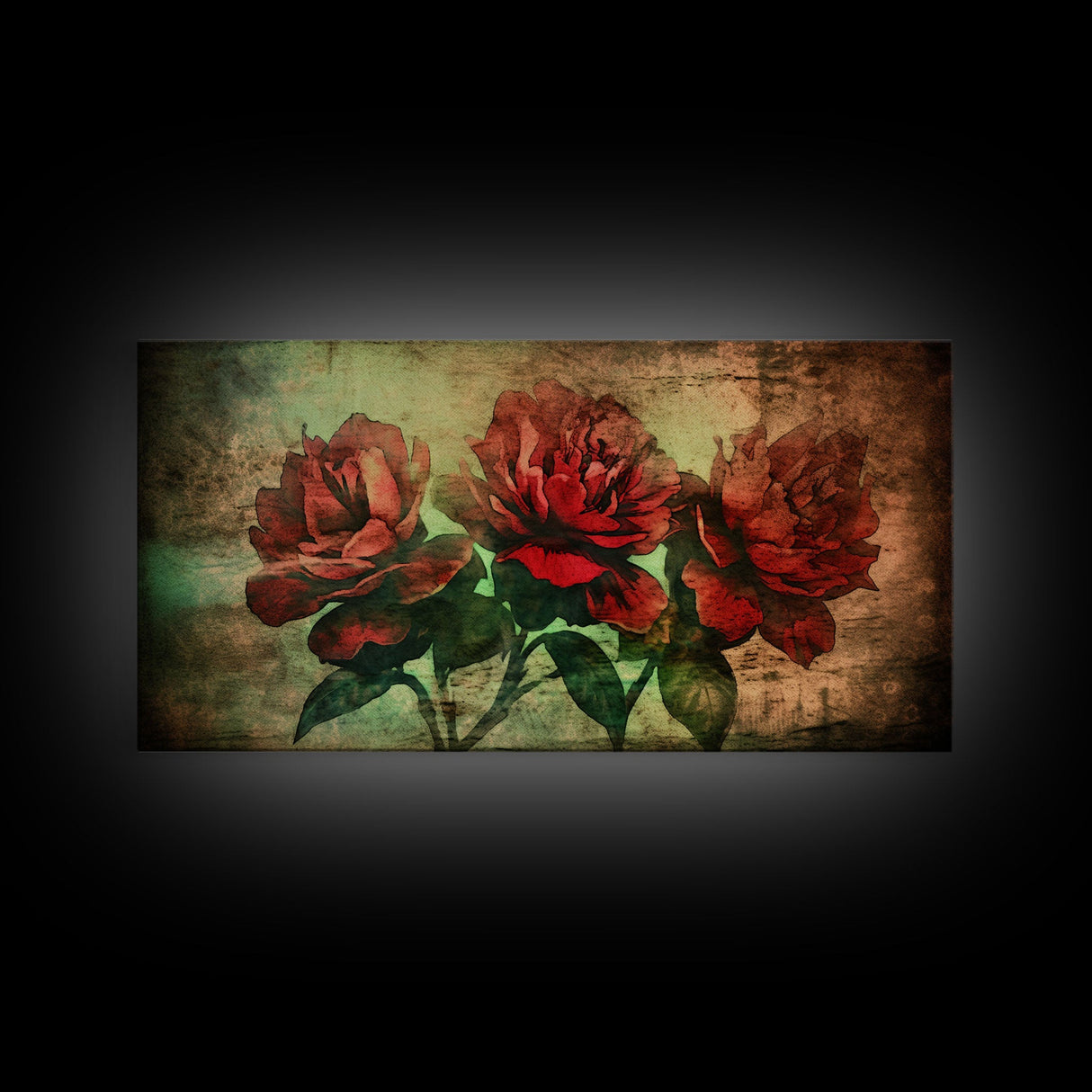 Roses Wall Decor, Floral Wall Art, Three Roses, Nature Print, Panoramic Wall Decor, Canvas Print, Wall Art, Framed Canvas Art