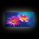 Gerbera Wall Decor, Floral Wall Art, Nature Print, Purple Flowers Wall Art, Panoramic Wall Decor, Canvas Print, Wall Art, Framed Canvas Art