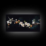 Cherry Blossoms Wall Decor, Floral Wall Art, White Flowers Wall Art, Panoramic Wall Decor, Canvas Print, Wall Art, Framed Canvas Art