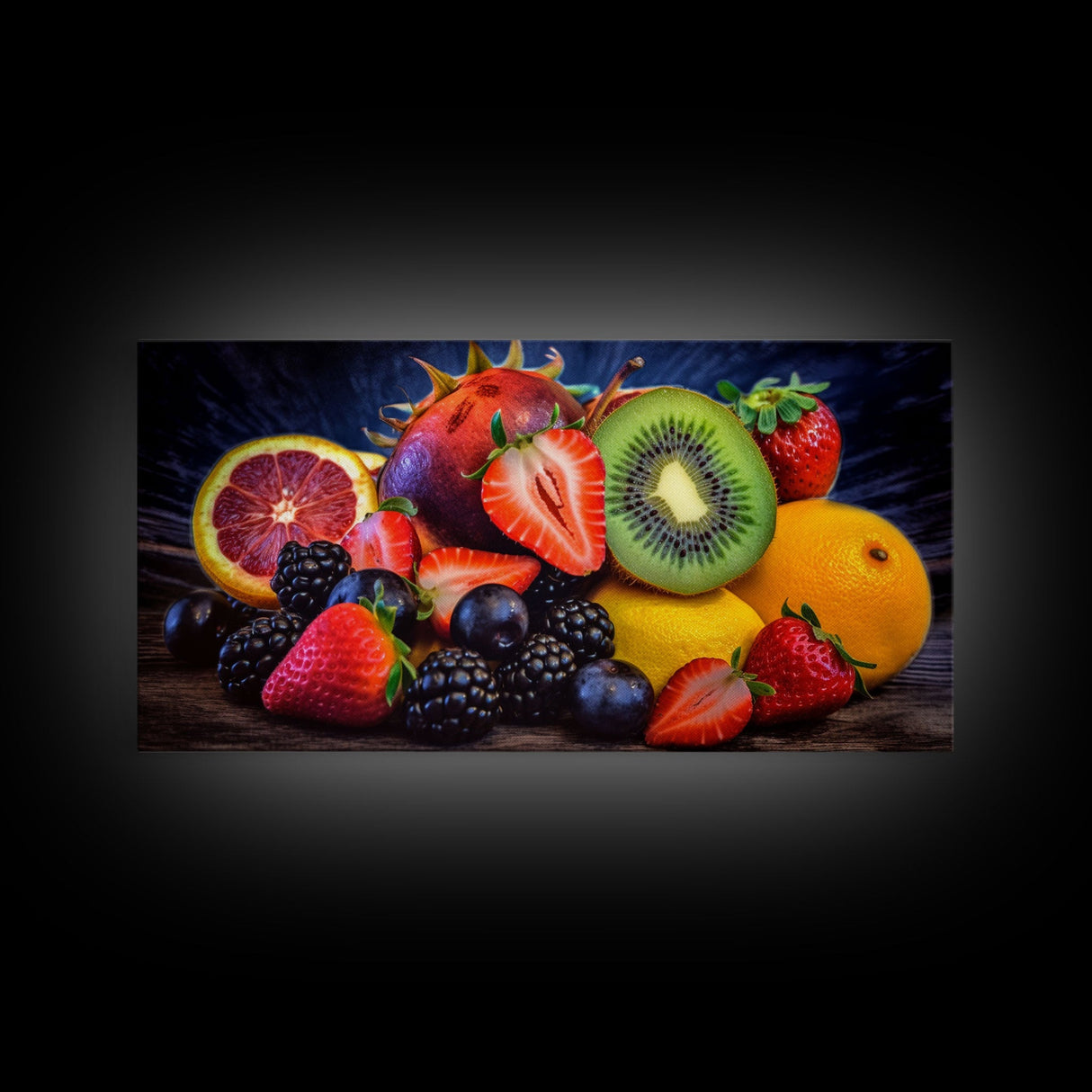 Fruits Wall Art, Food Art, Berries, Kiwi, Orange, Kitchen Wall Decor, Panoramic Wall Decor, Canvas Print, Wall Art, Framed Canvas Art