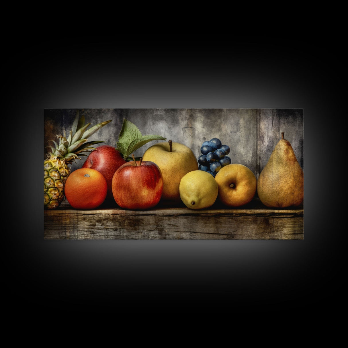 Fruits Wall Art, Food Art, Pineapple, Apples, Orange, Kitchen Wall Decor, Panoramic Wall Decor, Canvas Print, Wall Art, Framed Canvas Art