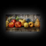 Fruits Wall Art, Food Art, Pineapple, Apples, Orange, Kitchen Wall Decor, Panoramic Wall Decor, Canvas Print, Wall Art, Framed Canvas Art