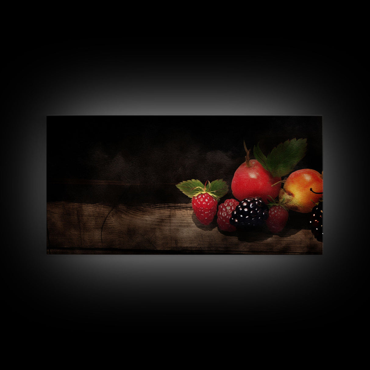 Fruits Wall Art, Food Art, Strawberries, Peach, Kitchen Wall Decor, Panoramic Wall Decor, Canvas Print, Wall Art, Framed Canvas Art