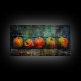 Apples Wall Art, Food Wall Decor, Grunge Wall Decor, Kitchen Wall Art, Panoramic Wall Decor, Canvas Print, Wall Art, Framed Canvas Art