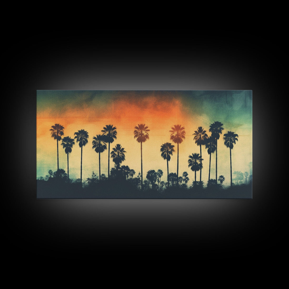 Palm Trees Wall Decor, Tropical Wall Art, Sunset Abstract Art, Panoramic Wall Decor, Canvas Print, Wall Art, Framed Canvas Art