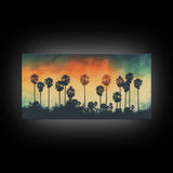 Palm Trees Wall Decor, Tropical Wall Art, Sunset Abstract Art, Panoramic Wall Decor, Canvas Print, Wall Art, Framed Canvas Art