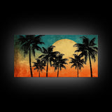 Sunset Wall Decor, Palm Trees Wall Art, Tropical Wall Art, Orange, Panoramic Wall Decor, Canvas Print, Wall Art, Framed Canvas Art