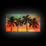 Tropical Wall Art, Sunset Wall Decor, Palm Trees Wall Art, Abstract Art, Panoramic Wall Decor, Canvas Print, Wall Art, Framed Canvas Art