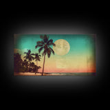 Sunset Over Beach Wall Decor, Tropical Wall Art, Palm Trees Art, Panoramic Wall Decor, Canvas Print, Wall Art, Framed Canvas Art