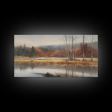 Autumn Landscape Wall Decor, Creek Wall Art, Nature Painting Wall Decor, Panoramic Wall Decor, Canvas Print, Wall Art, Framed Canvas Art