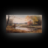 Lake Wall Decor, Autumn Landscape Wall Art, Nature Painting Wall Decor, Panoramic Wall Decor, Canvas Print, Wall Art, Framed Canvas Art