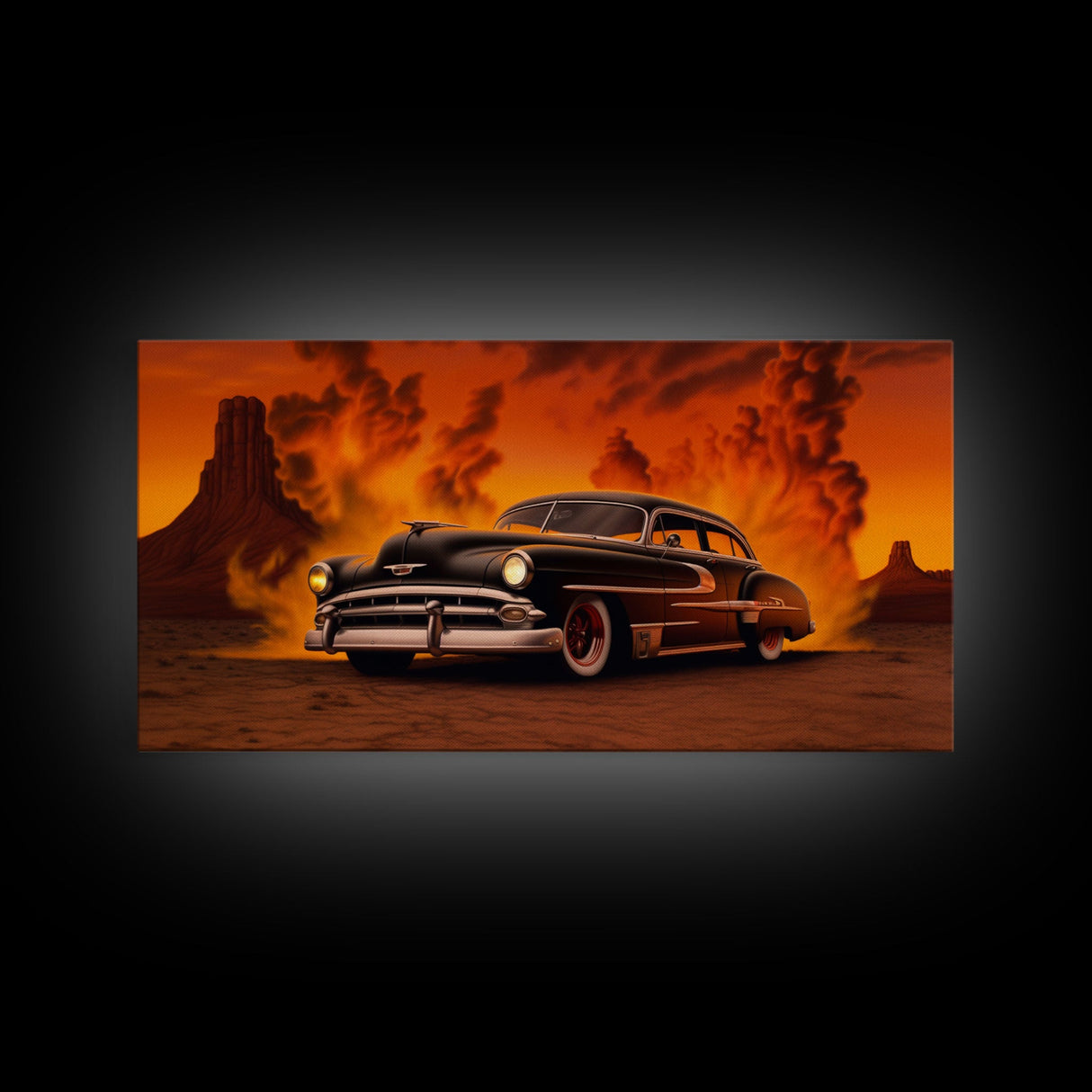 Chevy Classic Car Wall Decor, Retro Car Wall Decor, Desert Landscape Art, Panoramic Wall Decor, Canvas Print, Wall Art, Framed Canvas Art