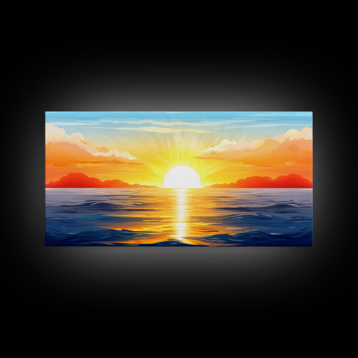 Sunset Painting Wall Decor, Ocean Art, Seascape Wall Decor, Nature Print, Panoramic Wall Decor, Canvas Print, Wall Art, Framed Canvas Art