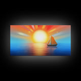 Seascape Wall Art, Sunset Wall Decor, Sailboat Wall Decor, Nature Wall Art, Panoramic Wall Decor, Canvas Print, Wall Art, Framed Canvas Art