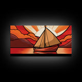 Abstract Seascape Wall Art, Stained Glass Wall Decor, Sailboat Wall Art, Panoramic Wall Decor, Canvas Print, Wall Art, Framed Canvas Art