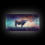 Bull Wall Art, Animal Wall Art, Nature Art, Minimalist Art, Panoramic Wall Decor, Canvas Print, Wall Art, Framed Canvas Art