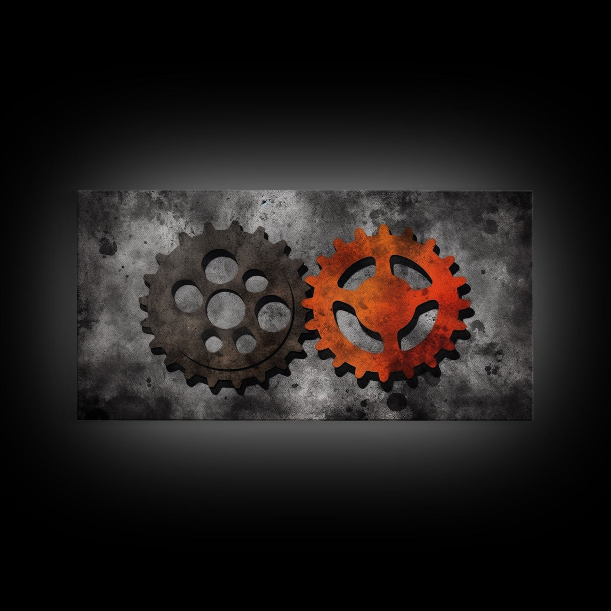 Gears Wall Art, Mechanical Design Wall Decor, Steampunk Art, Red Black, Panoramic Wall Decor, Canvas Print, Wall Art, Framed Canvas Art