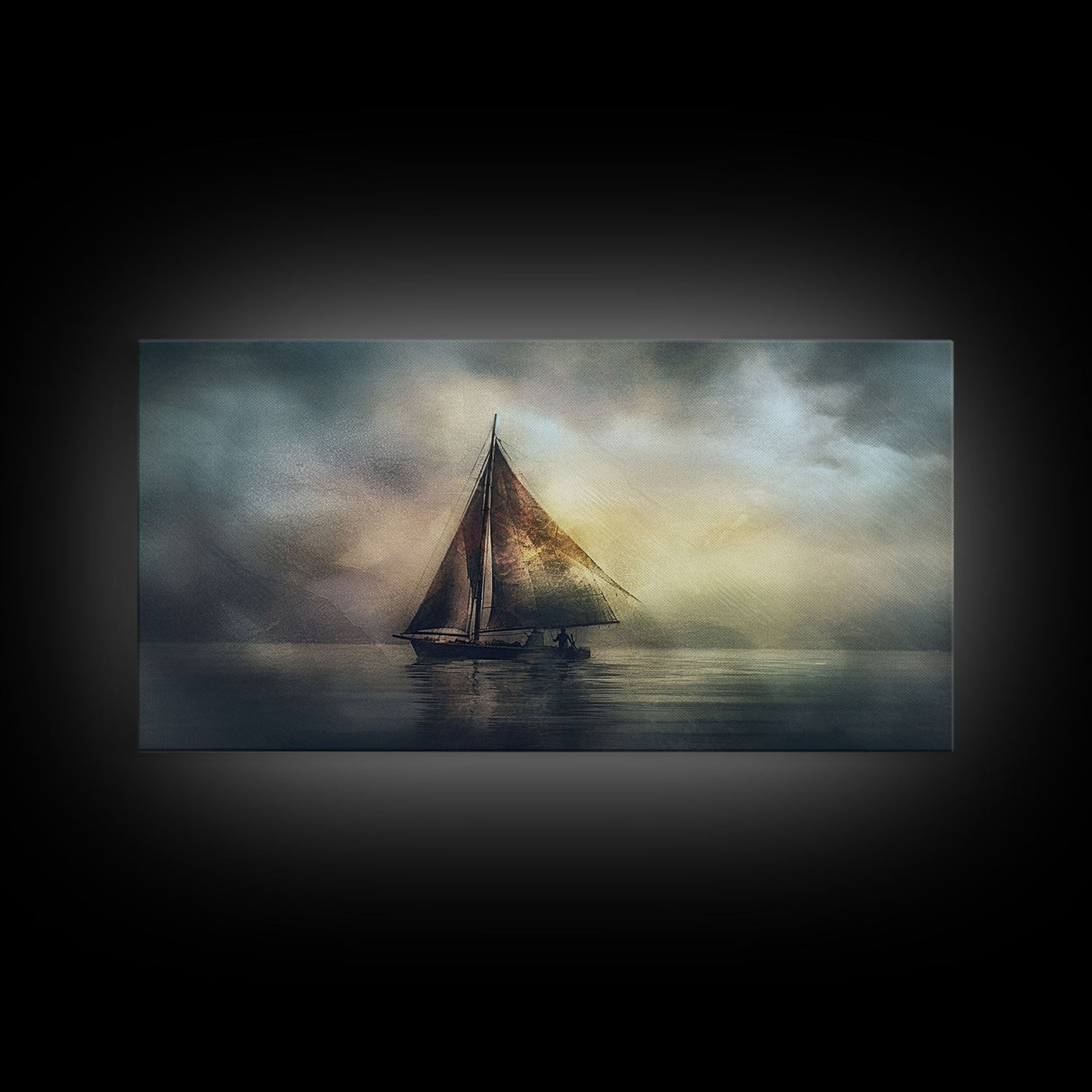 Abstract Sailboat Wall Decor, Ocean Wall Art, Seascape, Storm Wall Decor, Panoramic Wall Decor, Canvas Print, Wall Art, Framed Canvas Art