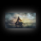 Abstract Sailboat Wall Decor, Ocean Wall Art, Seascape, Storm Wall Decor, Panoramic Wall Decor, Canvas Print, Wall Art, Framed Canvas Art