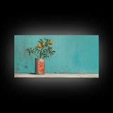 Orange Tree In Soda Can Wall Decor, Orange Wall Art, Plant Art, Teal Art, Panoramic Wall Decor, Canvas Print, Wall Art, Framed Canvas Art