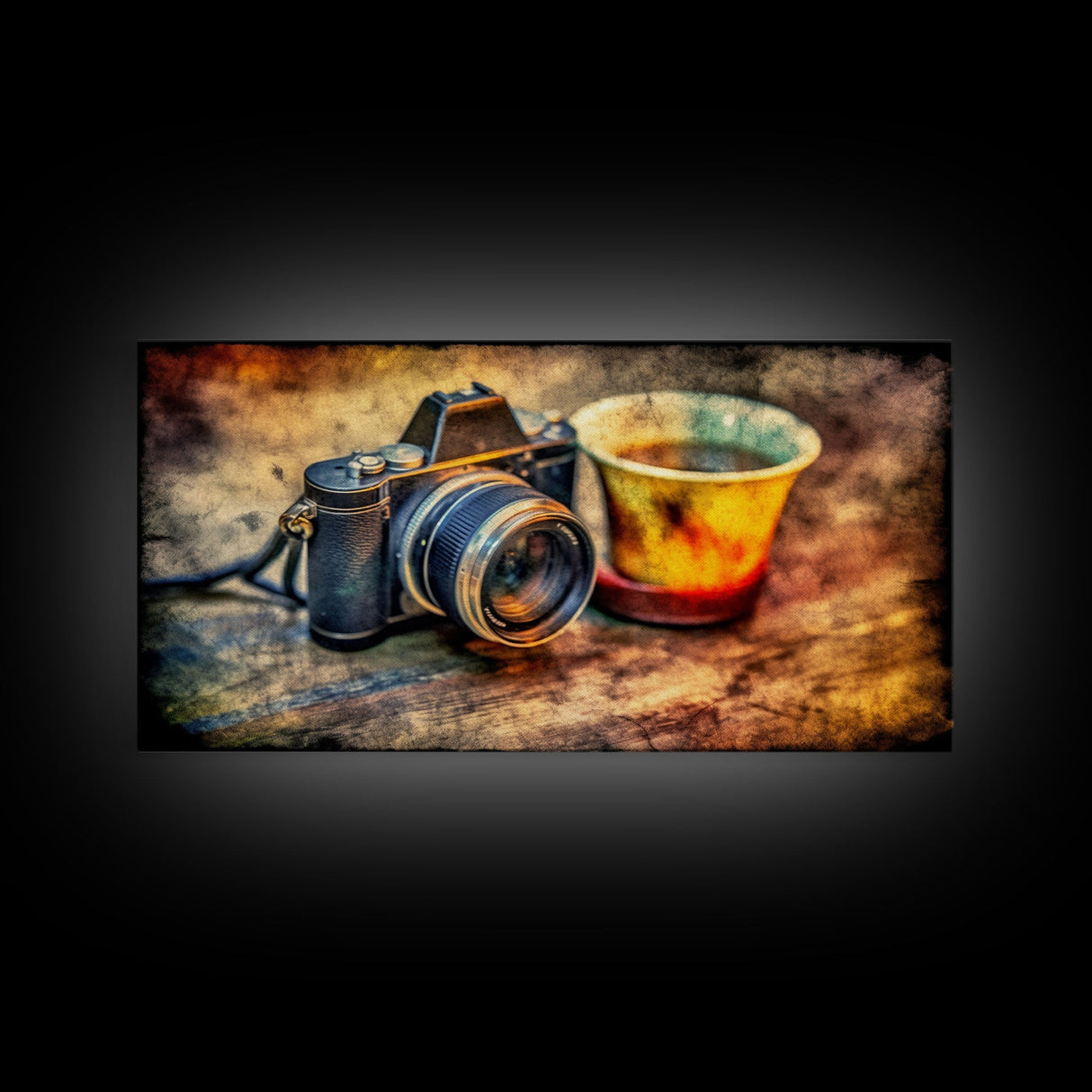 Retro Camera Wall Decor, Film Camera Wall Art, Grunge Art, Photography Art, Panoramic Wall Decor, Canvas Print, Wall Art, Framed Canvas Art