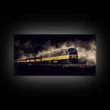 Black Yellow Locomotive Wall Decor, Railroad Wall Decor, Railway Wall Art, Panoramic Wall Decor, Canvas Print, Wall Art, Framed Canvas Art