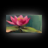 Pink Flower, Pink Water Lily Wall Art, Nature Wall Decor, Oil Painting, Panoramic Wall Decor, Canvas Print, Wall Art, Framed Canvas Art