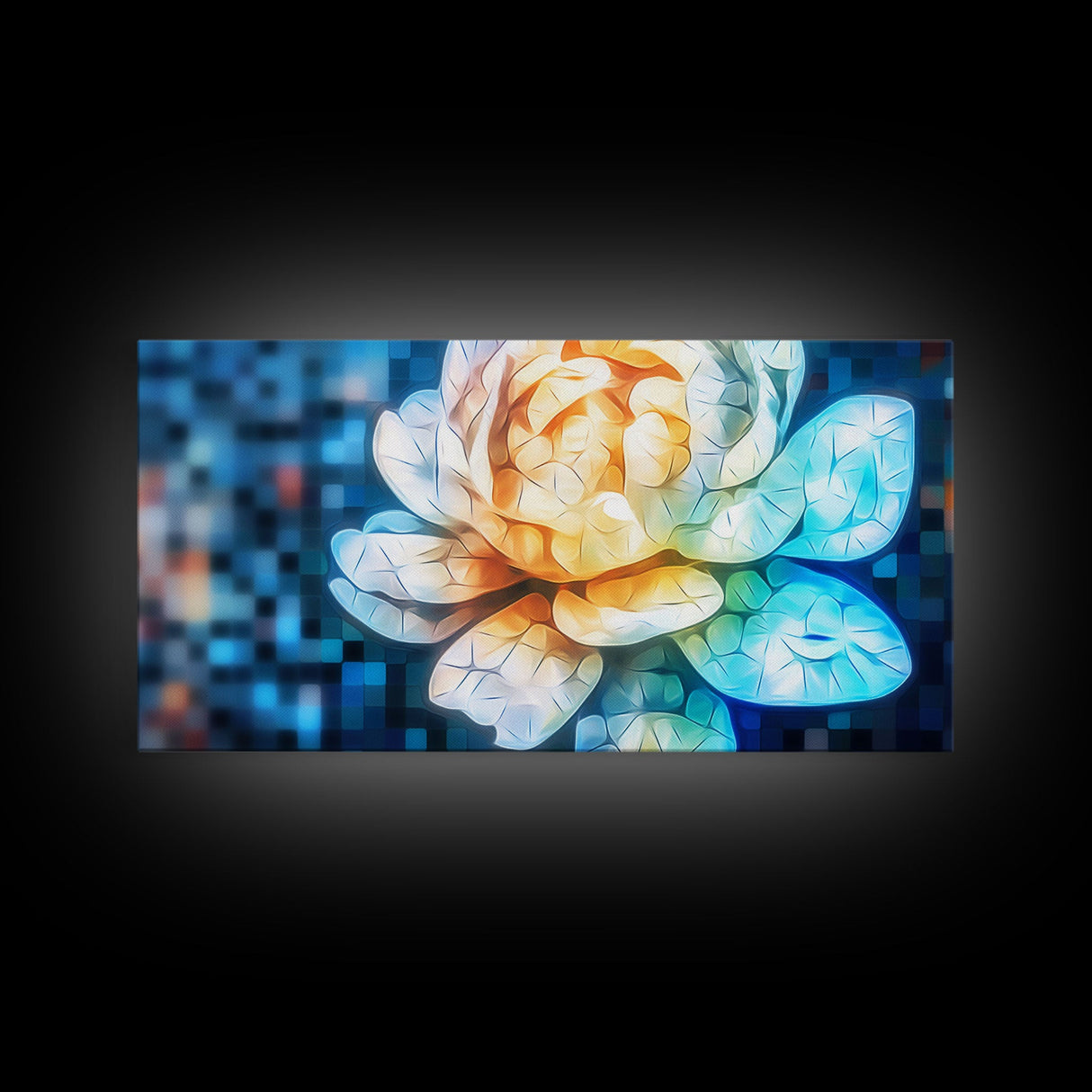 Mosaic Water Lily Wall Art, Flower Art Print, Nature Wall Decor, Panoramic Wall Decor, Canvas Print, Wall Art, Framed Canvas Art