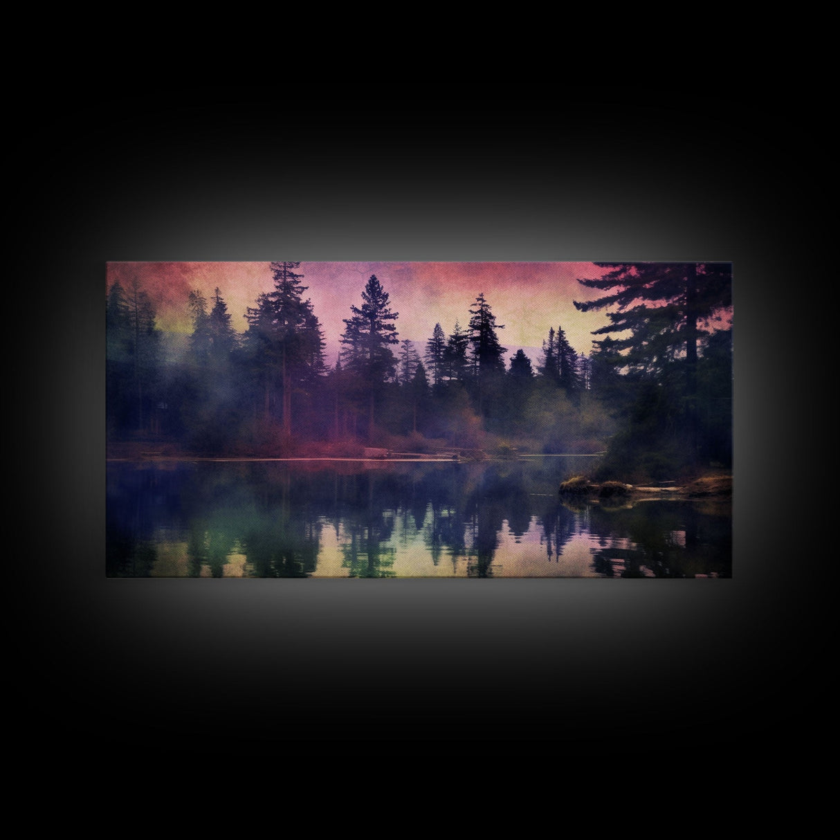 Foggy Landscape Wall Art, Reflection River Wall Decor, Misty Lake Art, Panoramic Wall Decor, Canvas Print, Wall Art, Framed Canvas Art