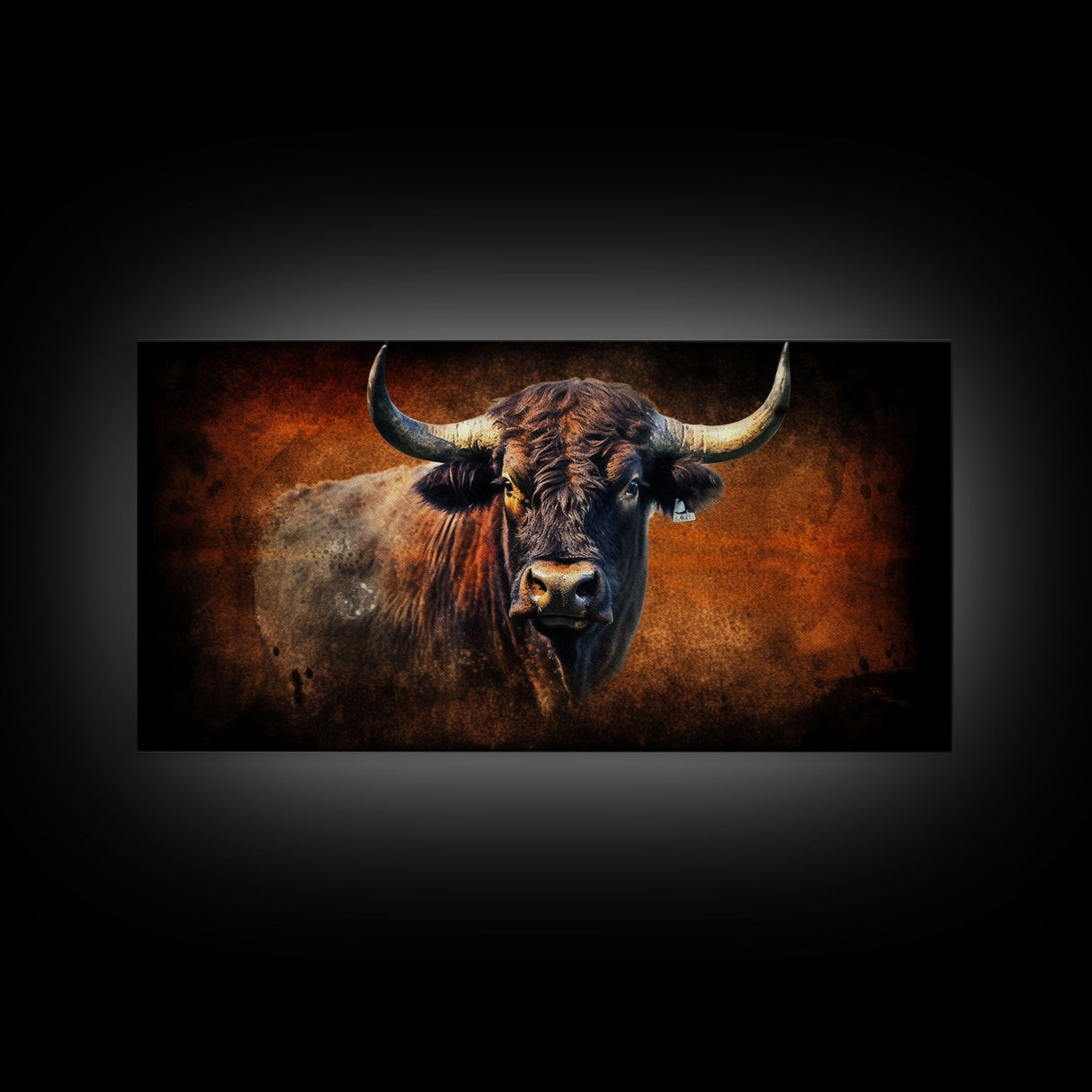 Bull Wall Decor, Animal Wall Art, Western Wall Art, Nature Wall Decor, Panoramic Wall Decor, Canvas Print, Wall Art, Framed Canvas Art