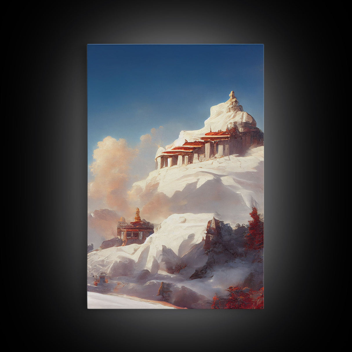 Buddhist temple wall art, canvas print, abstract Tibetan temple wall decor, Buddhist home decor