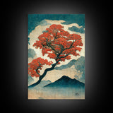 Japanese maple tree canvas print, vintage style wall art, woodblock print style wall art, unique abstract wall art, tree art