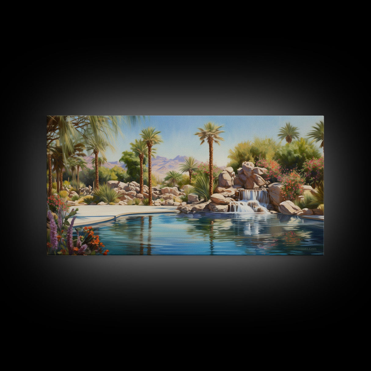 Oasis Wall Art, Palm Trees Art, Lake Art Print, Panoramic Art, Wall Art, Canvas Art, Landscape Art, Gift For Boss, Ranch House Decor