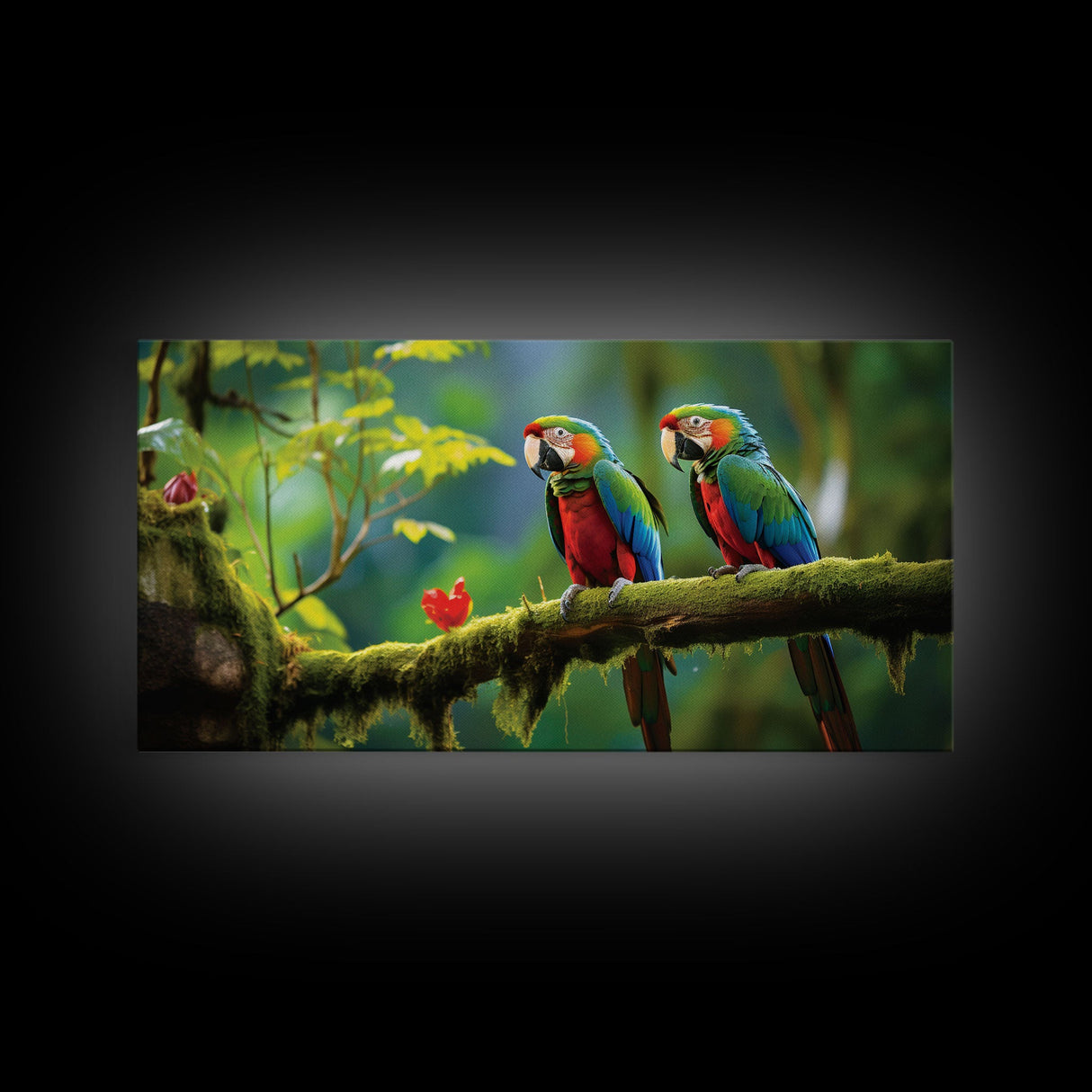 Parrot Painting, Tropical Wall Art, Animal Wall Art, Bird Art Print, Panoramic Art, Wall Art, Canvas Art, Landscape Art, Apartment Wall Art