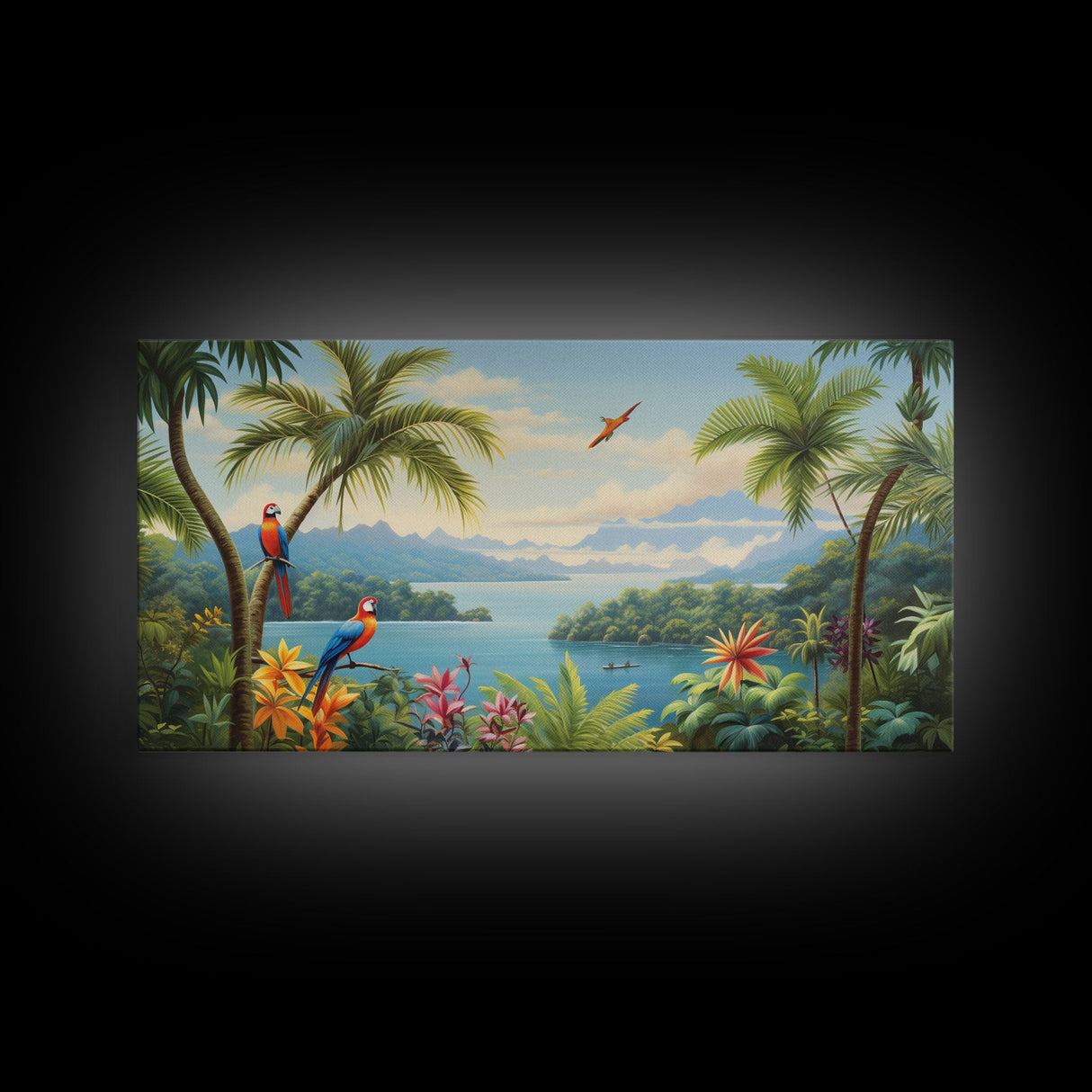 Animal Wall Art, Bird Art Print, Wall Hanging, Parrot Painting, Tropical Wall Art, Panoramic Art, Wall Art, Canvas Art, Landscape Art