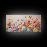 Butterfly Wall Art, Flowers Wall Art, Colorful Fowers, Panoramic Art, Wall Art, Canvas Art, Landscape Art, Meadow Art, Botanical Art