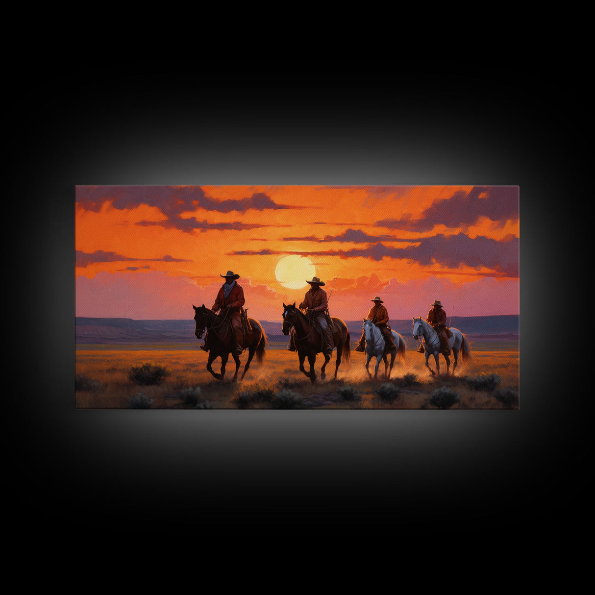 Cowboy Art, Horse Art, Western Wall Art, Panoramic Art, Wall Art, Canvas Art, Landscape Art, Western Wall Decor, First Home Gift, RV Decor