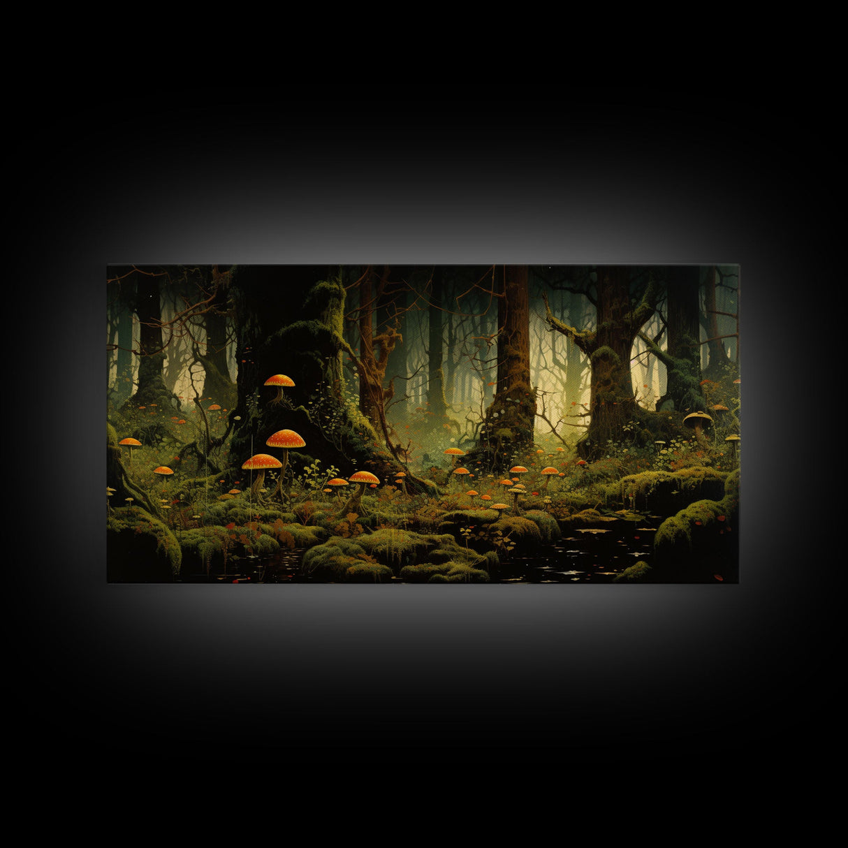 Mushroom Wall Art, Fantasy Forest, Tree Art, Enchanted Forest, Panoramic Art, Wall Art, Canvas Art, Landscape Art, Game Room Decor, Prints