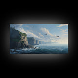 Seascape Art, Cliffs of Scottland, Framed Canvas Print, Landscape Painting, Seascape Painting, Beach Wall Art, Coastal Wall Art, Modern Art