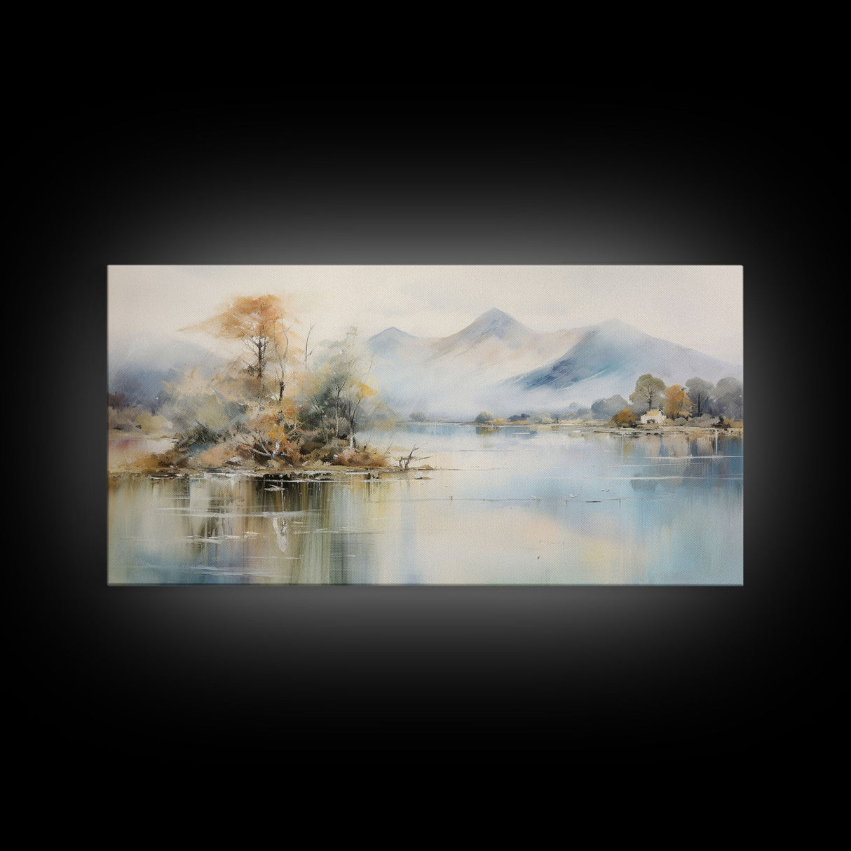 Mountain Wall Art, Lake Art, Misty Lake, Panoramic Art, Wall Art, Canvas Art, Landscape Art, Living Room Wall Art, Home Decor, Ranch Decor