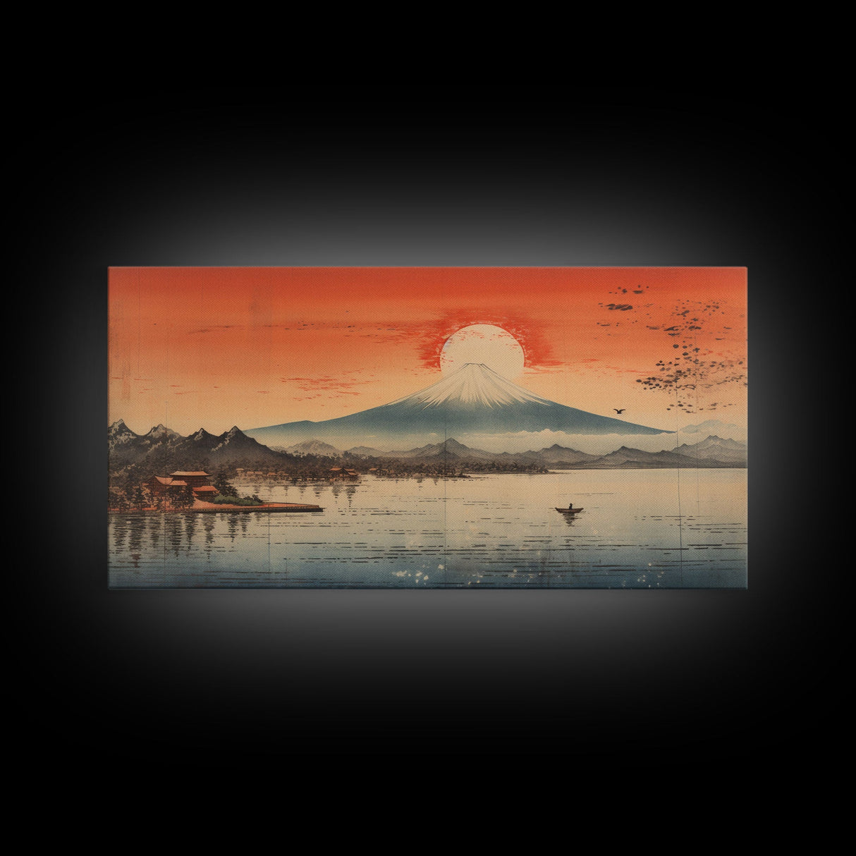 Sunrise Wall Art, Volcano, Lake Wall Art, Japanese Art, Mount Fuji Print, Panoramic Art, Wall Art, Canvas Art, Landscape Art, Dorm Room Art