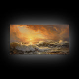 The Angry Ocean, Framed Canvas Print, Oil Painting Reproduction, Ocean Art, Beautiful Sunset Over The Ocean Wall Art, Contemporary Art