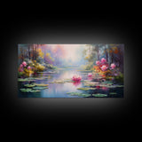 Pond Art, Lake Wall Print, Fantasy Wall Art, Water Lilies Wall Art, Panoramic Art, Wall Art, Canvas Art, Landscape Art, Friendship Gift