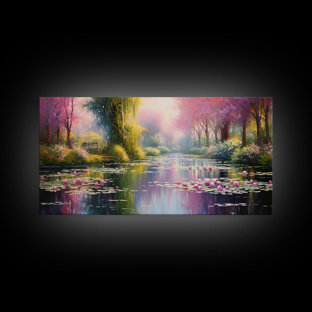 Fantasy Art, Lake Wall Print, Water Lilies Wall Art, Trees Wall Art, Panoramic Art, Wall Art, Canvas Art, Landscape Art, Long Wall Art