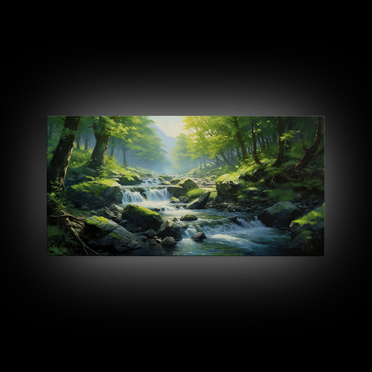 River Wall Art, Waterfall Wall Art, Trees Wall Print, Panoramic Art, Wall Art, Canvas Art, Landscape Art, Going Away Gift, Modern House Art