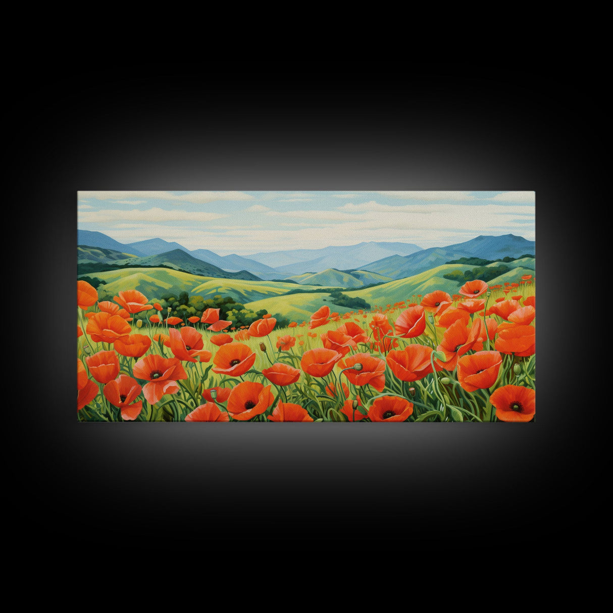 Meadow Wall Art, Poppies Wall Print, Red Flowers, Panoramic Art, Wall Art, Canvas Art, Landscape Art, Going Away Gift, New Home Gift