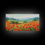 Meadow Wall Art, Poppies Wall Print, Red Flowers, Panoramic Art, Wall Art, Canvas Art, Landscape Art, Going Away Gift, New Home Gift