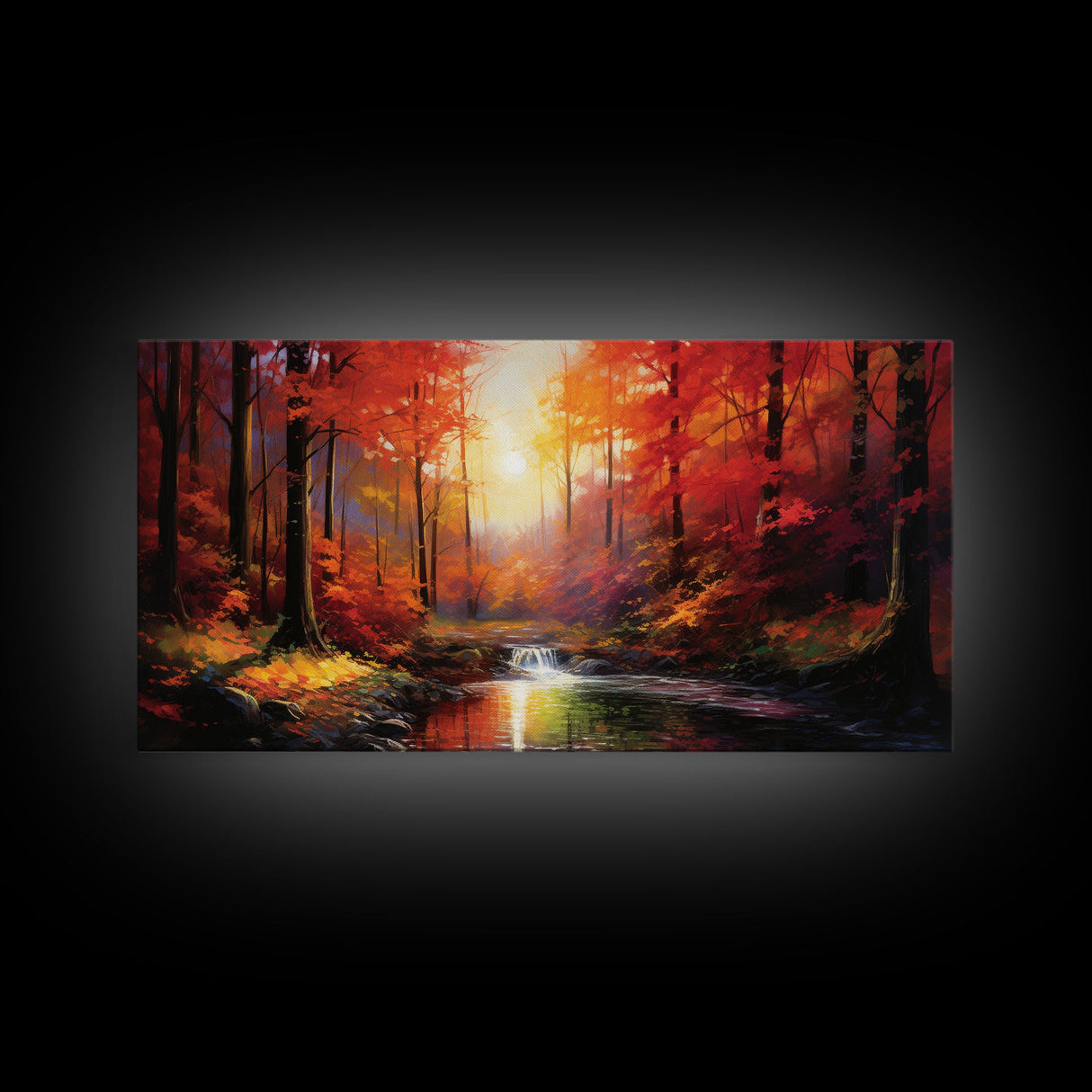 Forest Wall Art, Autumn Art, Sunset Wall Art, Lake Art Panoramic Art, Wall Art, Canvas Art, Landscape Art, Tiny House Decor, Game Room Decor