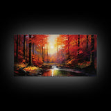 Forest Wall Art, Autumn Art, Sunset Wall Art, Lake Art Panoramic Art, Wall Art, Canvas Art, Landscape Art, Tiny House Decor, Game Room Decor